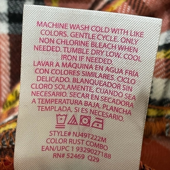 PLAID rust 1/4 zip long sleeve faux tuck shirt elastic waist back fall rustic 11 - Picture 6 of 6